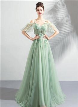 Picture of Pretty Green Off Shoulder Sweetheart Lace Beaded Evening Dress, Green Formal Dress